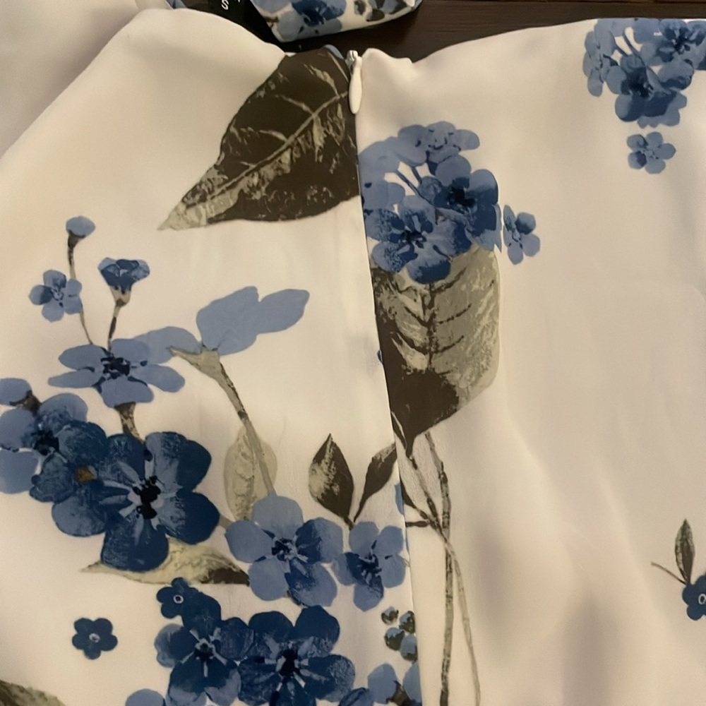 Lulus French Countryside White Floral Print High-Low Dress blue white small - Picture 6 of 7